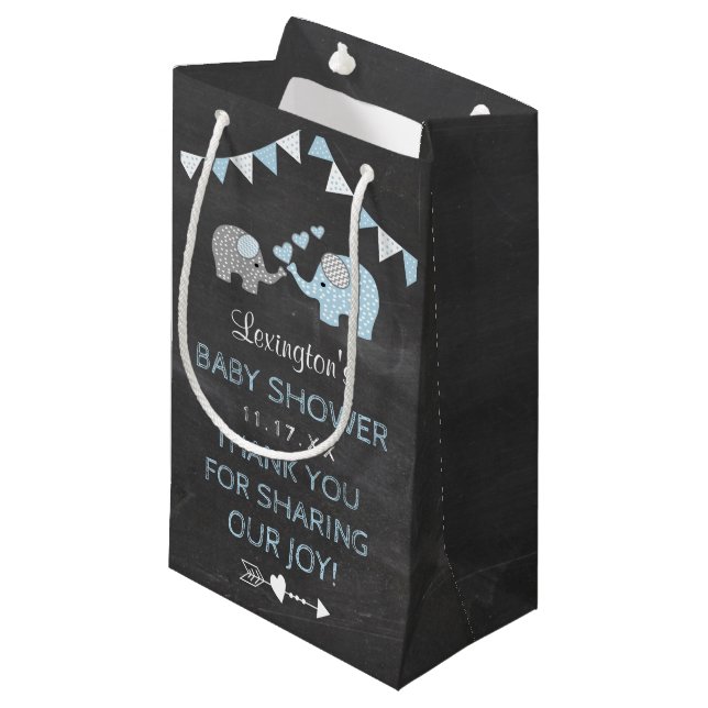 Blaue Elefant-Babyparty danken Ihnen Kleine Geschenktüte (Vorderseite Schrägansicht)