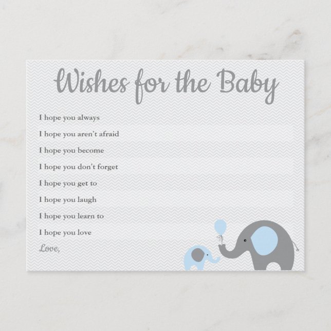 Blaue Elefant-Babyparty-Wünsche für Baby-Karten Postkarte (Vorderseite)