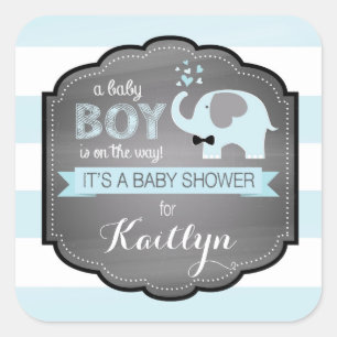 Blaue Elefant Bogen-Krawatte Streifen-Babyparty Quadratischer Aufkleber