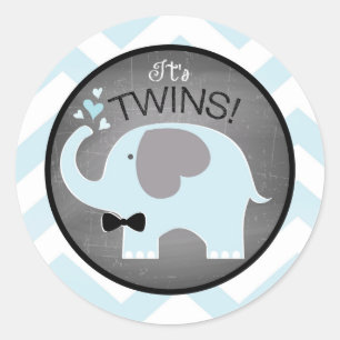 Blaue Elefant Bogen-Krawatte Zickzack Baby-Dusche Runder Aufkleber