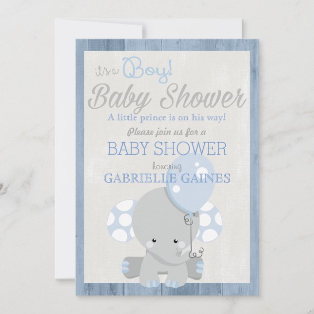 Blaue Elefant-Jungen-Babyparty-Land-Einladung Einladung (Vorderseite)