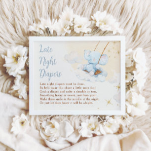 Blaue Elefant Spätabend Windeln Babyparty Poster
