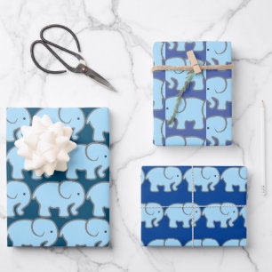 Blaue Elefanten Design Wrapping Paper Geschenkpapier Set