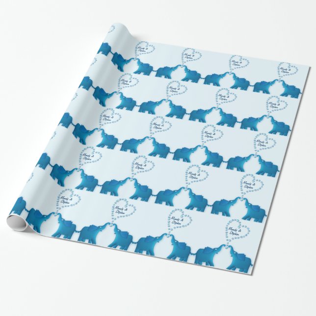 blaue Elefanten Geschenkpapier (Ungerollt)