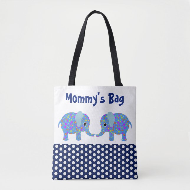 Blaue Elefanten mit Navy Blue Polka Dots Block 3 Tasche (Vorderseite)