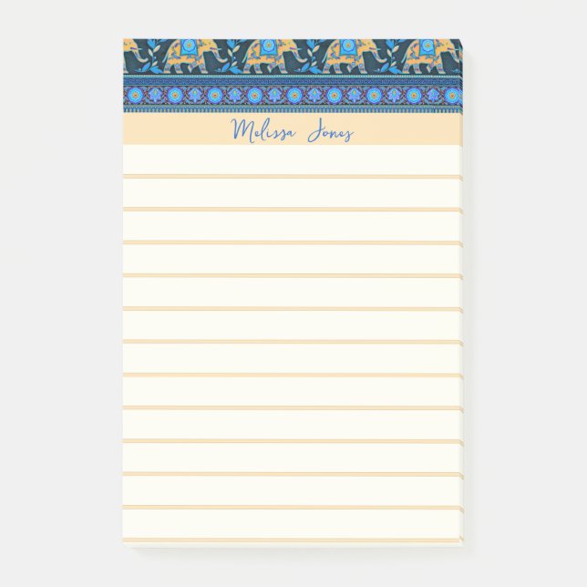 Blaue Elefanten personalisiert Post-it Klebezettel (Vorderseite)