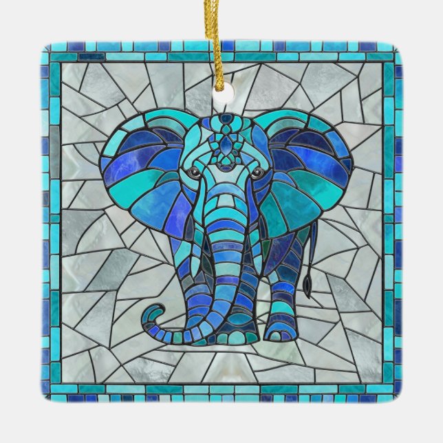 Blaue Elefantenkunst Keramikornament (Vorderseite)