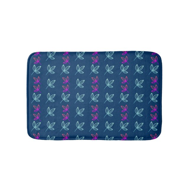 Blaue Elegan Green&Pink Blätter Muster Badematte (Vorderseite)