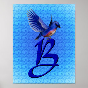 Blaue Elegant Monogramm Anfangsbuchstabe B Poster