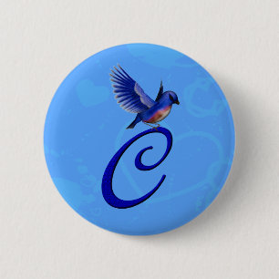 Blaue Elegant Monogramm Anfangsbuchstabe C Button