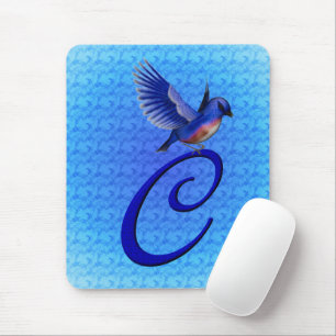 Blaue Elegant Monogramm Anfangsbuchstabe C Mousepad
