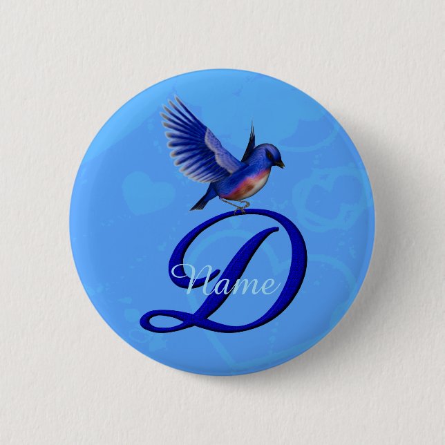 Blaue Elegant Monogramm Anfangsbuchstabe D Persona Button (Vorderseite)
