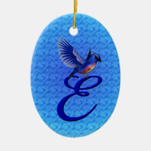 Blaue Elegant Monogramm Anfangsbuchstabe E  Keramik Ornament