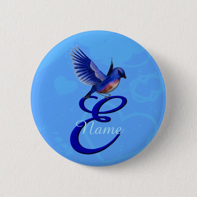 Blaue Elegant Monogramm Anfangsbuchstabe E Persona Button (Vorderseite)