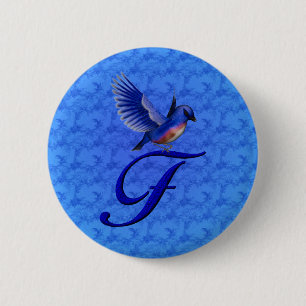 Blaue Elegant Monogramm Anfangsbuchstabe F Button
