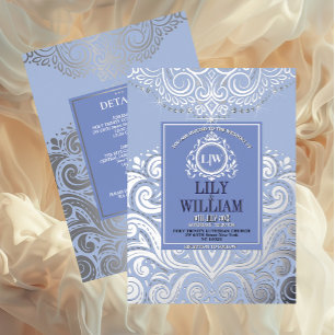 Blaue elegante Artdeco-Diamant-Monogramm-Hochzeit Folieneinladung