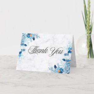 Blaue elegante Blumen Sommerhochzeit Dankeskarte