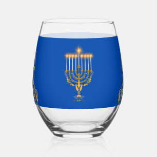 Blaue elegante Chanukka goldene Menora Weinglas Ohne Stiel