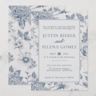 Blaue elegante Floral-Hochzeitseinladung Einladung