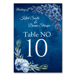 Blaue elegante florale Hochzeit im Sommer Tischnummer