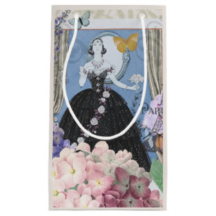 Blaue elegante Frau Blumen-Kleid  Kleine Geschenktüte
