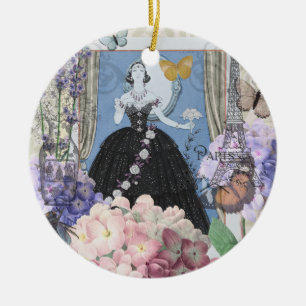 Blaue elegante Frau Blumenkleid Fantasie-Kleid  Keramik Ornament