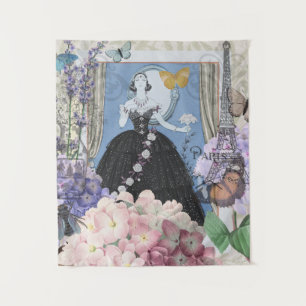 Blaue elegante Frau, florales, elegantes Kleid  Wandteppich