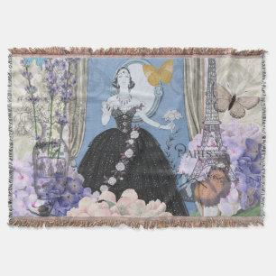 Blaue elegante Frau, florales, fantasievolles Klei Decke