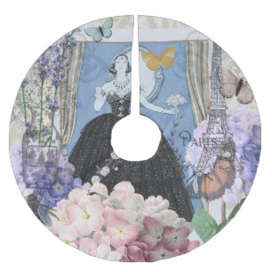Blaue elegante Frau, florales, fantasievolles Klei Polyester Weihnachtsbaumdecke