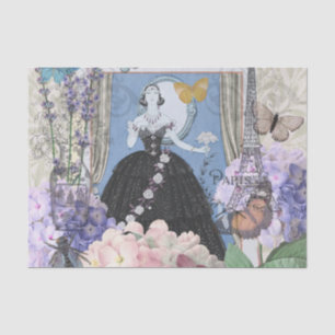 Blaue elegante Frau, florales, fantasievolles Klei Seidenpapier