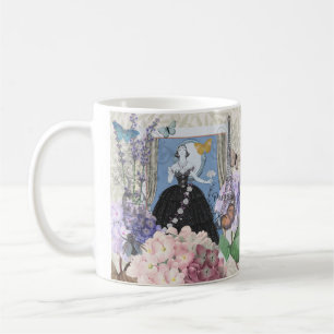 Blaue elegante Frauenblumenrobe elegant Kaffeetasse