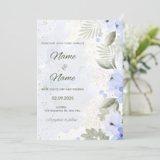 Blaue elegante Hochzeits-Einladung mit Blumenmuste Einladung