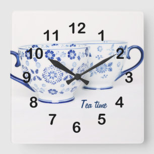 Blaue elegante klassische Teeschale Quadratische Wanduhr