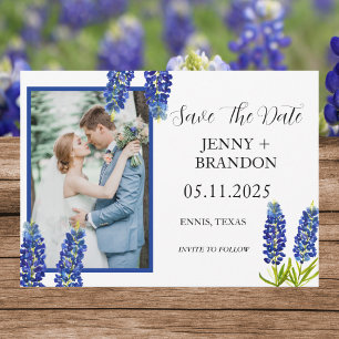 Blaue Elegante Moderne Blumen Foto Save The Date