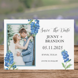 Blaue Elegante Moderne Blumen Foto  Save The Date
