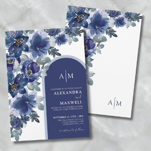 Blaue elegante moderne Wasserfarbe Floral Hochzeit Einladung