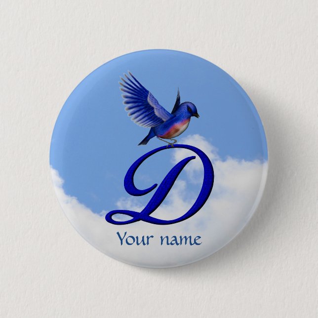 Blaue Elegante Monogramm-Initiale D Personalisiert Button (Vorderseite)
