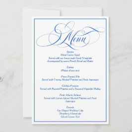 Blaue elegante Schrift Hochzeitsmenü Einladung