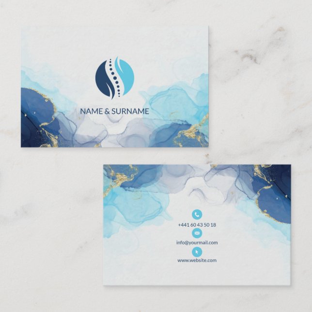 Blaue elegante Visitenkarte für Massage (Vorne/Hinten)
