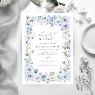 Blaue elegante Wildblumen-Rand-Braut-Shower-Einlad Einladung