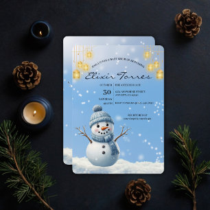 Blaue elegante wunderliche Winter-Schneemann-Baby- Einladung