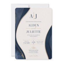 Blaue Eleganz Königliche Welle Hochzeits-Einladung