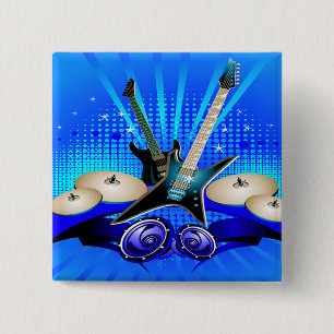 Blaue elektrische Gitarren, Trommeln u. Button