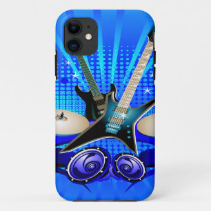 Blaue elektrische Gitarren, Trommeln u. Case-Mate iPhone Hülle