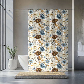 Blaue Elfenbein Blumen Staubblaue Hochzeitsgeschen Duschvorhang