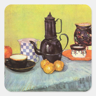 Blaue Emaille-Kaffeekanne von Vincent van Gogh Quadratischer Aufkleber