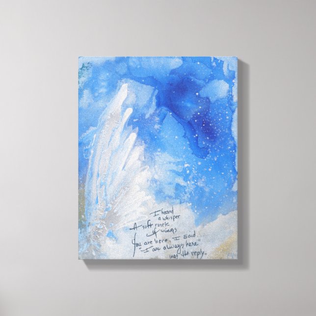 Blaue Engelflügel, sanft präsentiert Aquarellfarbe Leinwanddruck (Vorderseite)