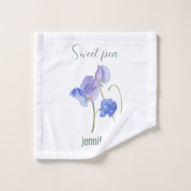 Blaue Erbse Wasserfarbe mit Name Handtuch Waschlappen (Waschlappen)