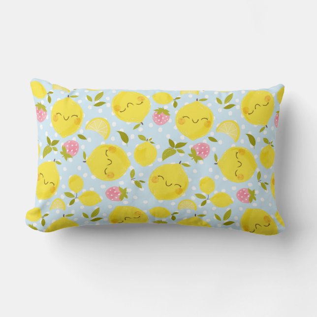 Blaue Erdbeere Lemon Throw Kissen (Vorderseite)