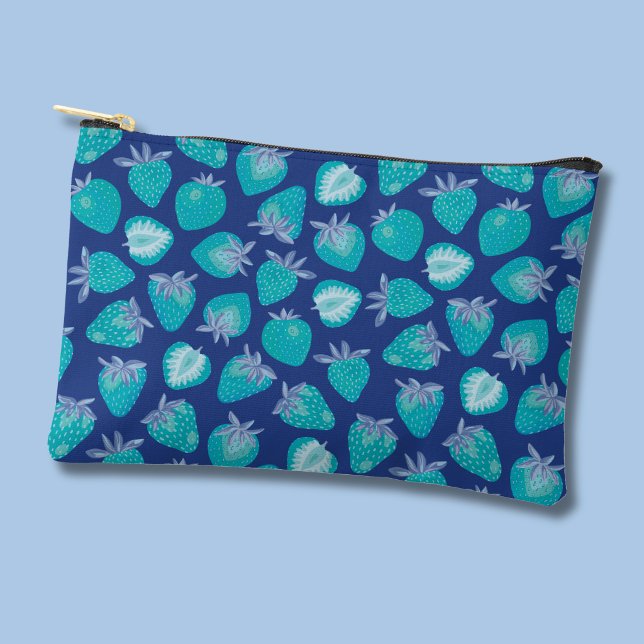 Blaue Erdbeere Zubehörtasche (Blue strawberry pattern fruit cosmetic accessory pouch)